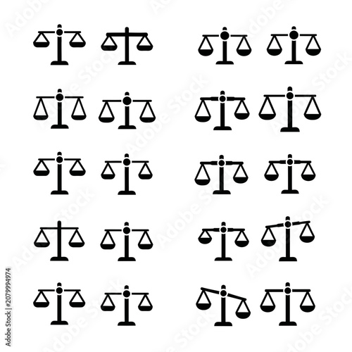 Obraz na plátně Set of Balance Scales Icons, Justice and Equality Symbols