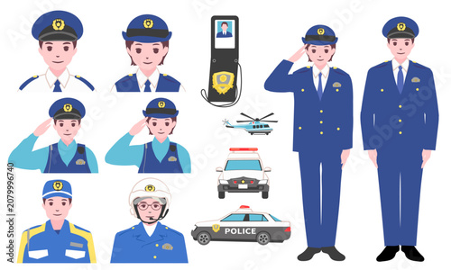 【仕事】警察官の各制服、警察手帳、パトカーなどの素材セット