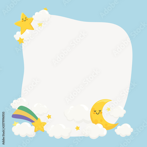 Slika na platnu Moon & star frame background, cute cartoon illustration, design space