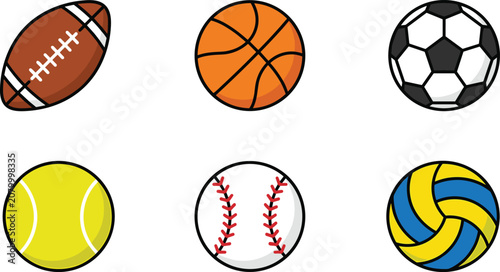 Foto Sports Ball Line Icon Set with Football Basketball Soccer Tennis Baseball and Vo