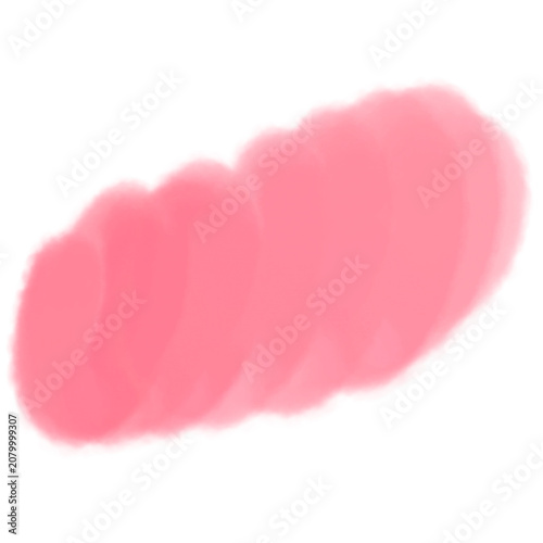 Rounded pink watercolor brush stroke isolated on white background.