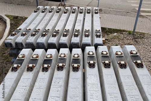 Slika na platnu concrete sleepers prepared for railway repairs