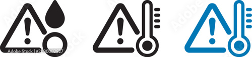 Fotografie Hot weather caution signage collection, flat vector design featuring red warning