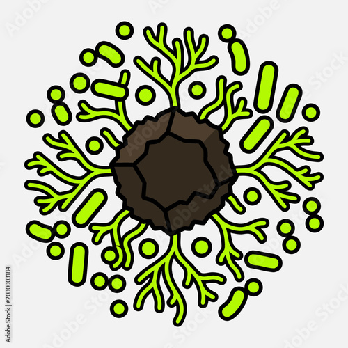 Soil Microbiome Health Vector Icon, Regenerative Agriculture Microorganism and Fungi Network Symbol.