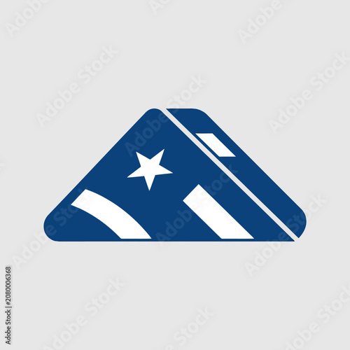 A blue folded flag icon with a white star