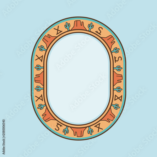 Western desert frame with cactus and mesa icons