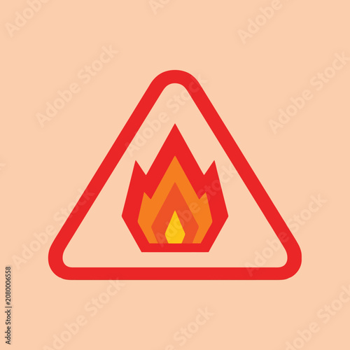 A red triangle warning sign with a stylized fire icon