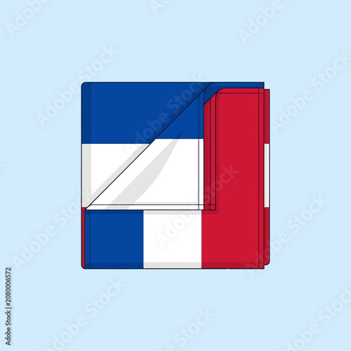 A folded French flag sits on a blue background