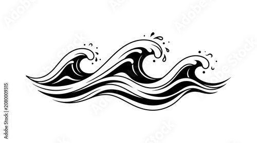 Ocean waves crash with Vector style in a dynamic illustration scene.