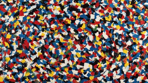 Vibrant Abstract Artwork Featuring Bold Brush Strokes in Red, Blue, Yellow, Green, and Black on a Textured Canvas