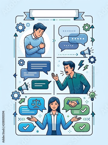Business woman mediating communication and resolving workplace conflict