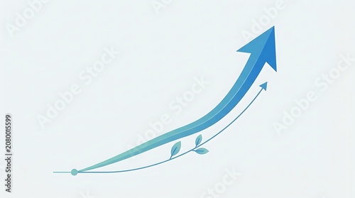 Rising blue arrow with vine sprout symbol of growth business progress development corporate