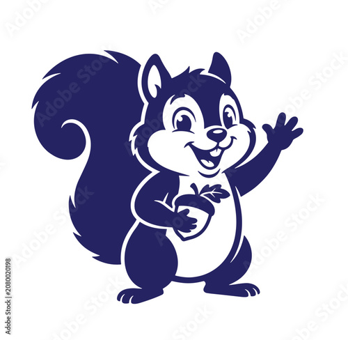 Adorable cartoon squirrel holding acorn waving hand with squirrel wildlife character friendly illustration cheerful children creature