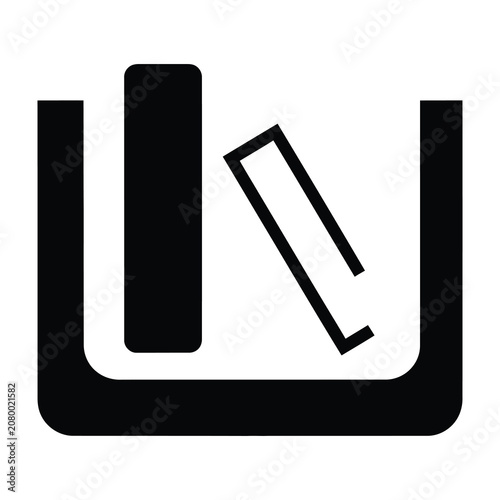 Black U shaped symbol with white checkmark inside