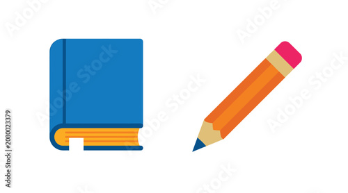 Book and pencil stationery icons for education and learning with education learning stationery knowledge literature academic classroom supplies information university