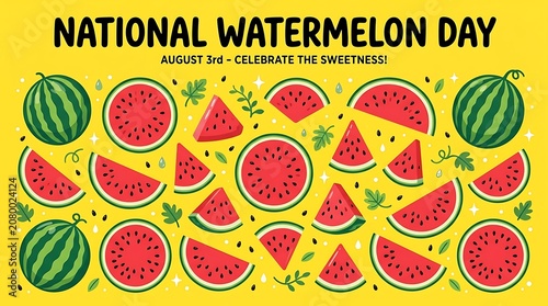 National watermelon day celebration graphic design with watermelon, national