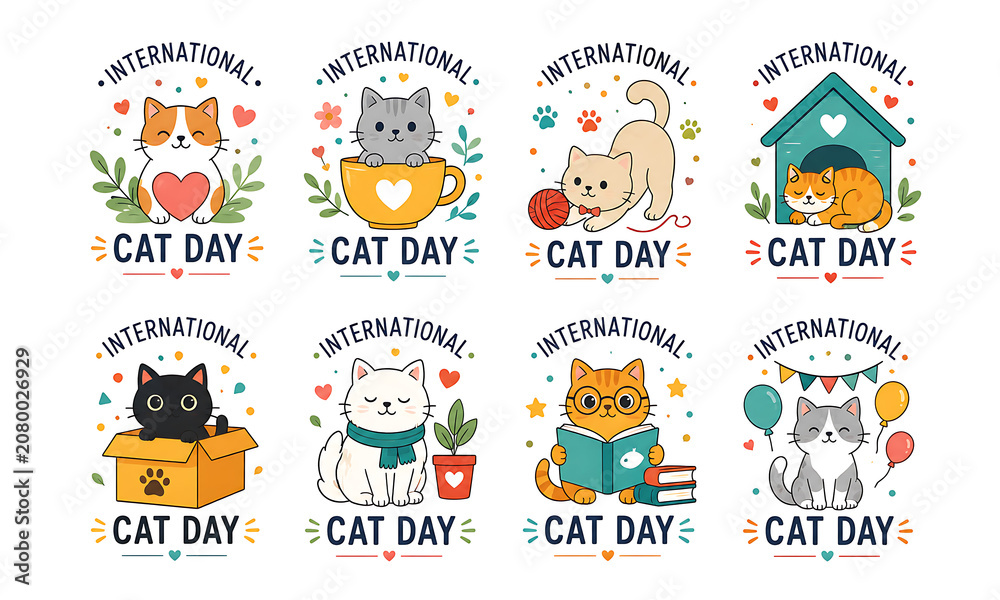Naklejka premium Cute cat illustrations for international cat day 