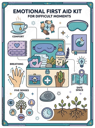 Emotional first aid kit for mental wellness and stress relief