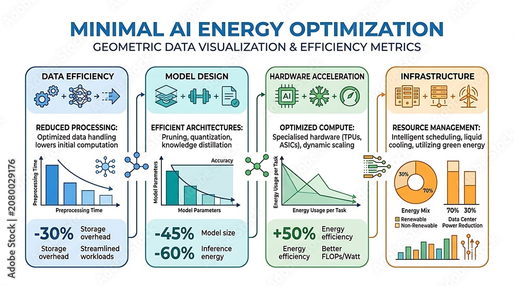 Naklejka premium Minimal AI Energy Optimization Infographic.