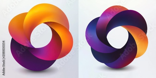 Two vibrant intertwined ribbon rings with smooth gradients on white background conveying energy and modern harmony