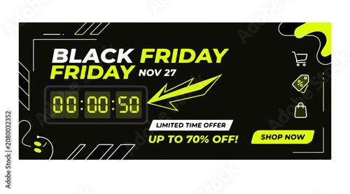 Black Friday Countdown Sale Timer Banner 
— Neon Yellow Black Urgency Marketing 
Limited Time Offer E-Commerce Template