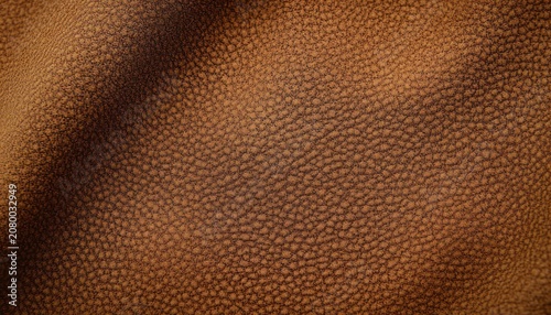 close-up of pebbled brown leather surface with soft folds, warm tactile feel conveying cozy luxury