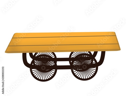 Cartoon wooden food cart or market stall trolley illustration