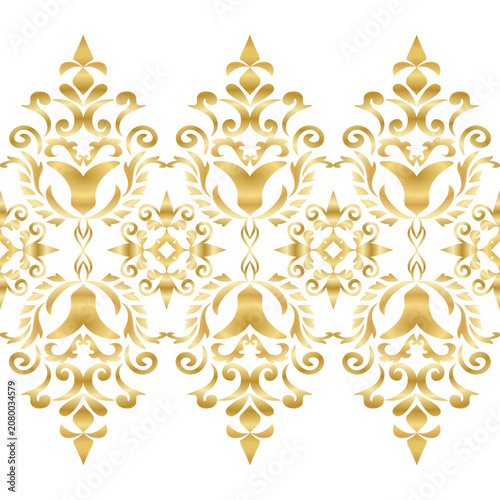 Luxury Gold Rococo Floral Seamless Pattern with Vintage Decorative Ornament Background