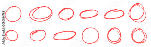 Quadro su tela Red Hand Drawn Marker Circles and Highlight Loop Elements Set