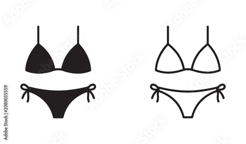 Foto Minimalist line art and solid glyph icons of women swimsuit and beachwear fashion
