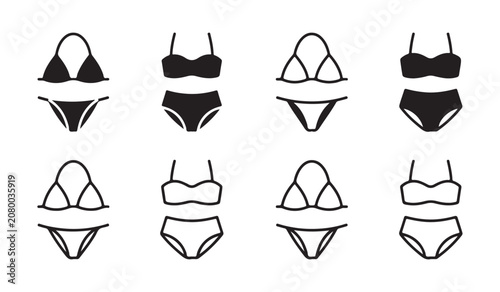 Slika na platnu Minimalist line art and solid glyph icons of women swimsuit and beachwear fashion