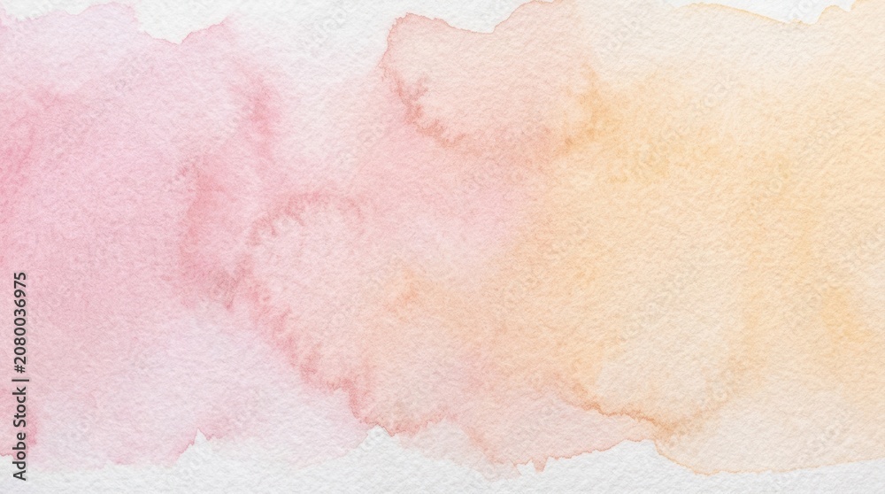 Fototapeta premium Soft Watercolor Wash Background in Pastel Pink and Yellow Hues.