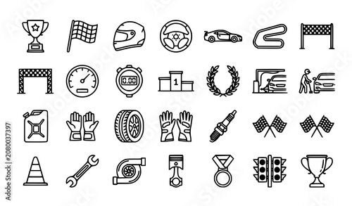 фотографія Racing Vector Icons Set with Trophy Checkered Flag and Motorsport Outline Collec