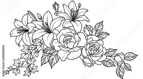 Beautiful floral composition with lilies and roses