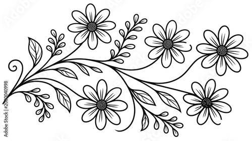 Beautiful floral branch with daisies and leaves