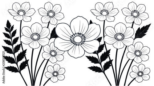 Beautiful floral pattern with blooming flowers and leaves
