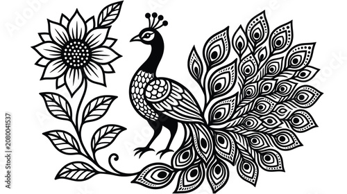 Peacock with sunflower floral design