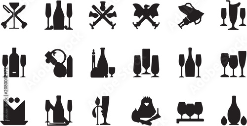 Bild auf Leinwand Black and white wine and celebration icons set.