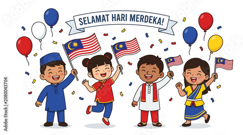 Happy Birthday Boy and Kids Party Celebration with Cartoon Children, Family and Friends Smiling Together in Fun Vector Illustration