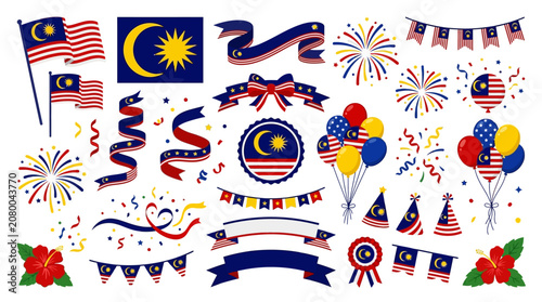 American Flag and British Union Jack Flag Vector Icon Set with Patriotic Ribbons National Symbols Red Star Illustration Design Collection