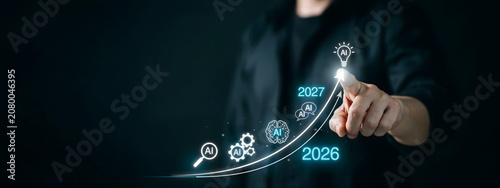Person Interacting with Futuristic Technology Interface Displaying Business Growth Chart