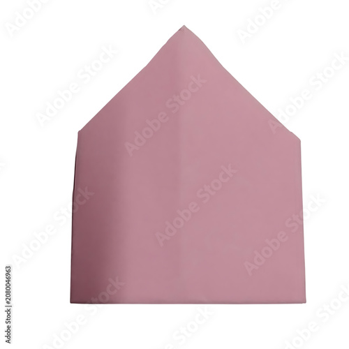 Pink origami house paper model isolated on transparent background