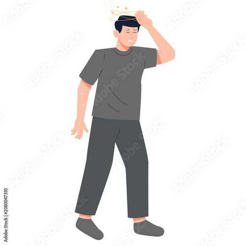 Person experiences dizziness and discomfort with a headache.