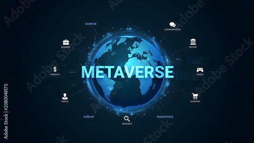 Digital Globe Surrounded by Metaverse Technology Network Concept