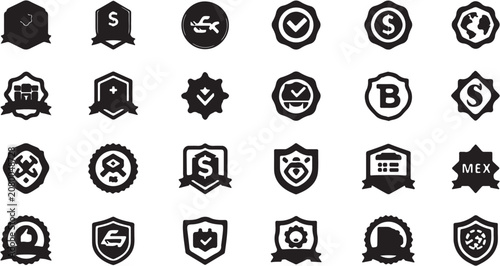 Foto Collection of vintage and modern currency symbols and coins.
