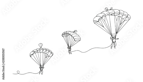 Foto Continuous Simple black line art drawing set of Parachuting in a minimalist style on a white background