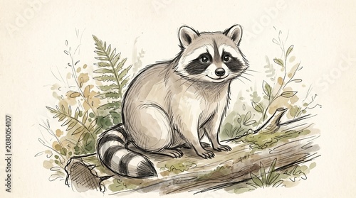 Raccoon sitting on a tree branch.