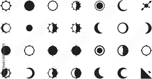 Canvastavla Collection of diverse circular icons and symbols in black white and gray