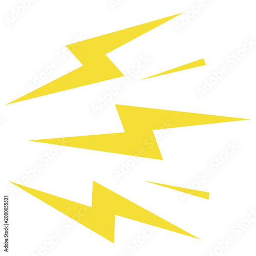 Yellow lightning bolt icons set isolated on white background