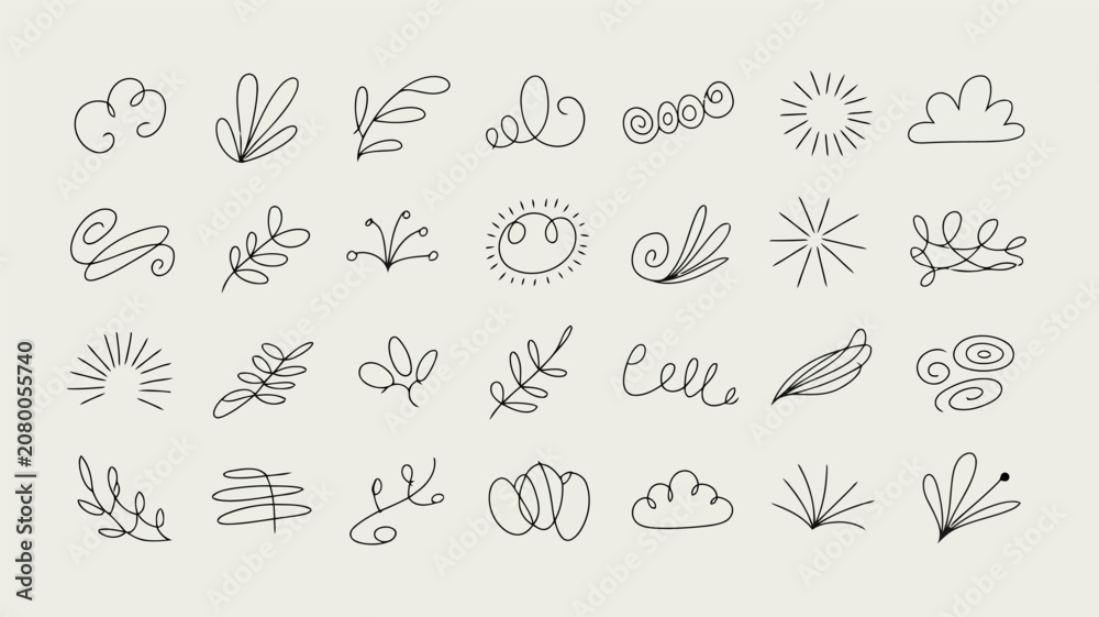 Fototapeta premium Hand Drawn Organic Shapes and Botanical Elements Collection doodle, organic, botanical